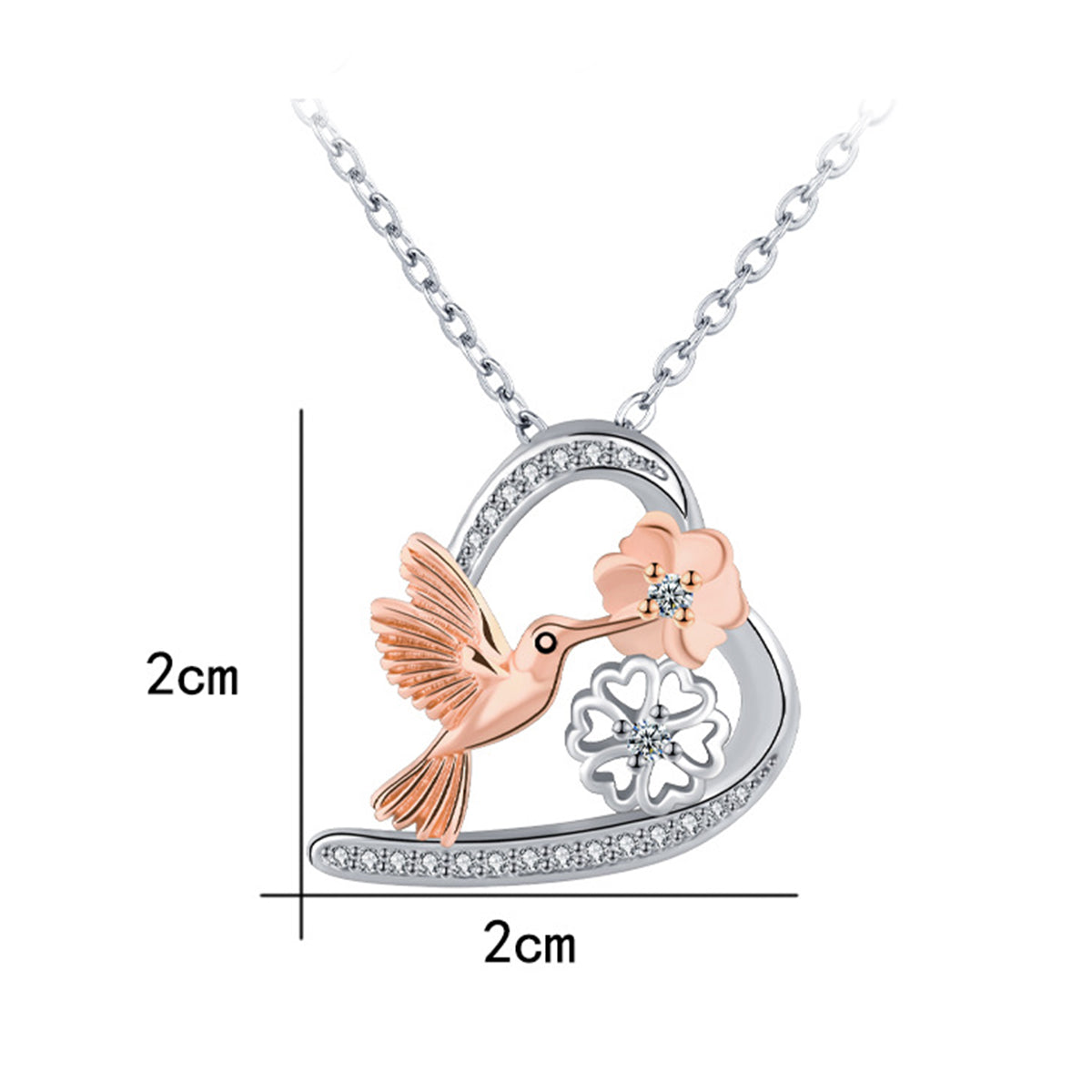 Copper With Silver/Rosegold Plated Heart Flowers Pendant Necklace