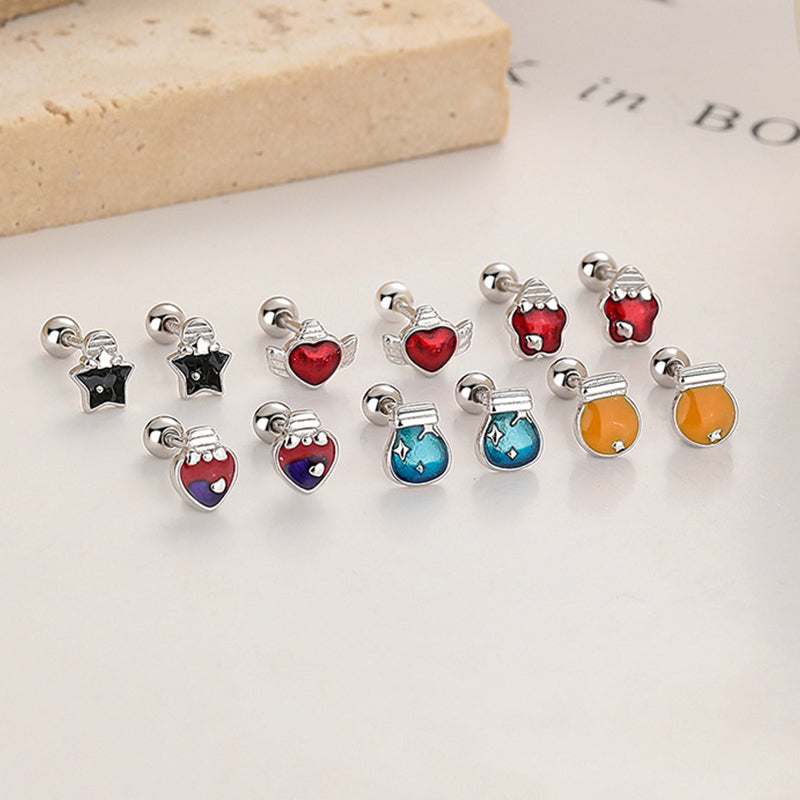 925 Sterling Silver Heart Screw Back Stud Earrings