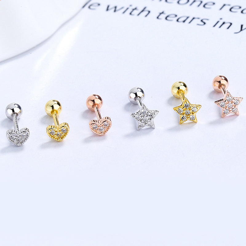 925 Sterling Silver Star Screw Back Stud Earrings