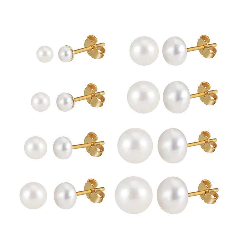 925 Sterling Silver Natural Pearl Stud Earrings Fashion Jewelry Gift for Women Girl