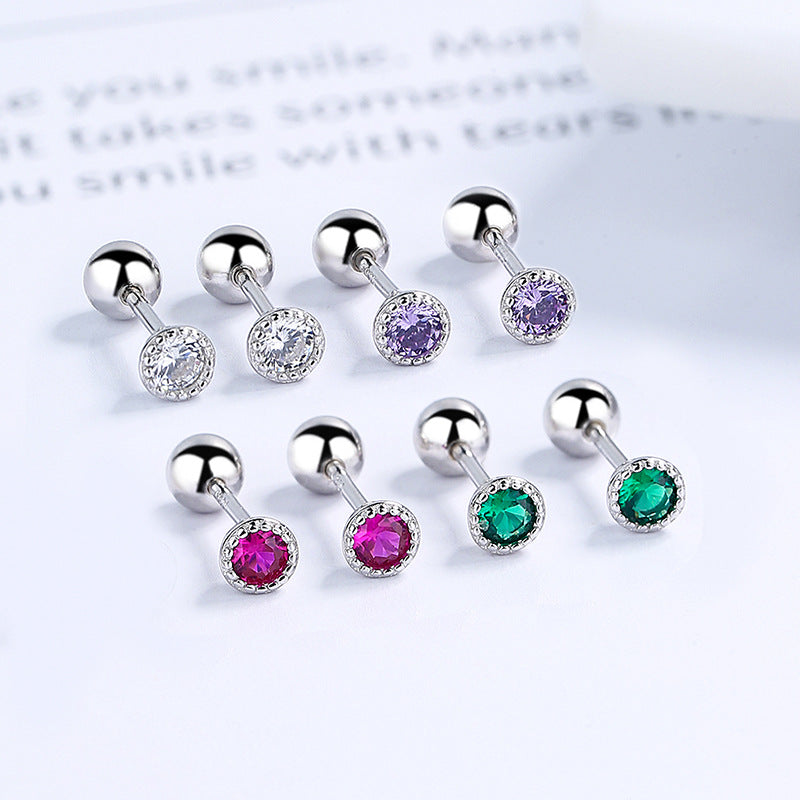 925 Sterling Silver Zircon Screw Back Stud Earrings