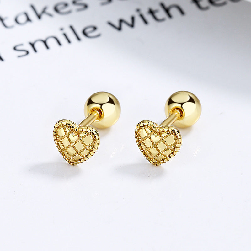 925 Sterling Silver Heart Screw Back Stud Earrings