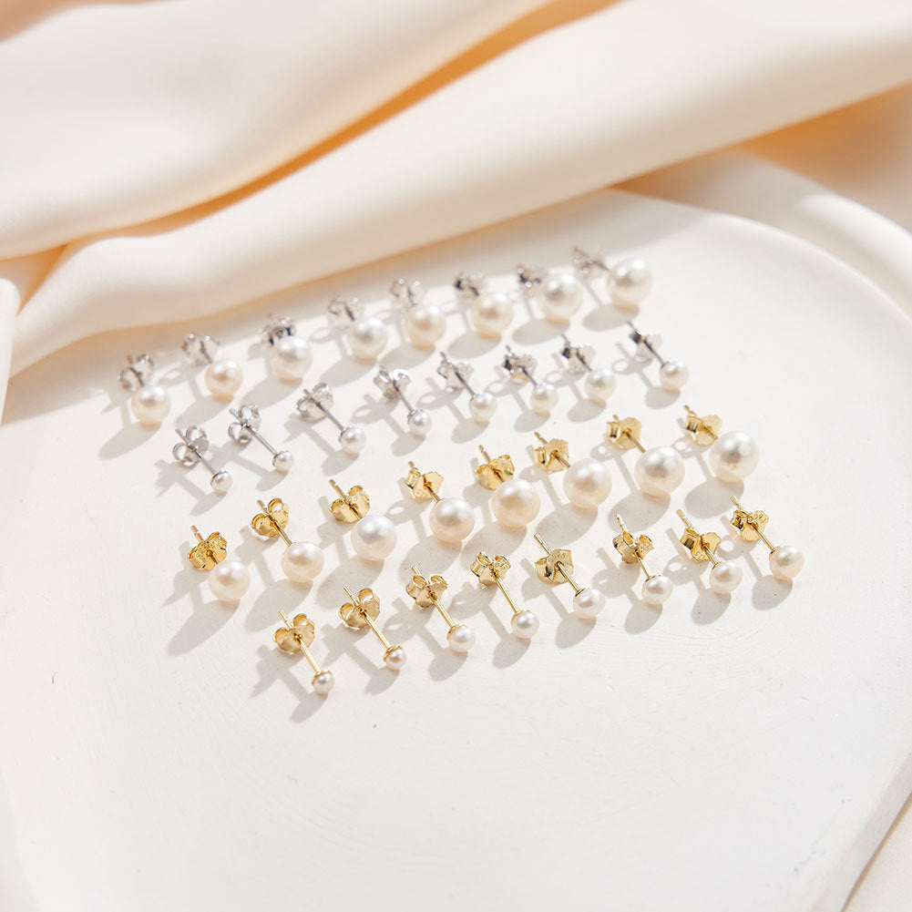 925 Sterling Silver Natural Pearl Stud Earrings Fashion Jewelry Gift for Women Girl
