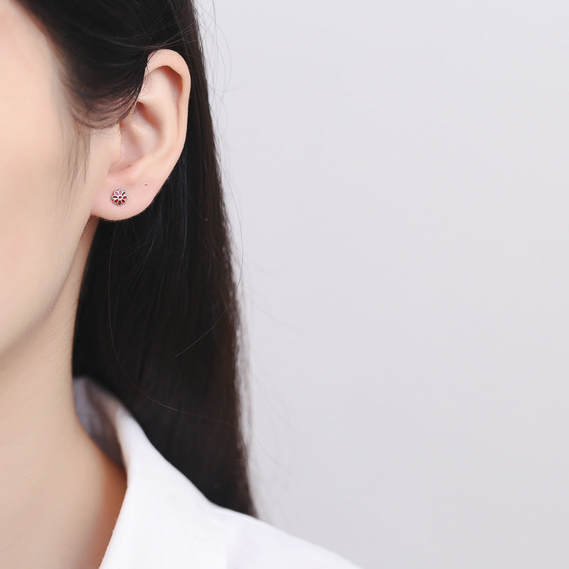 925 Sterling Silver Flower Screw Back Stud Earrings