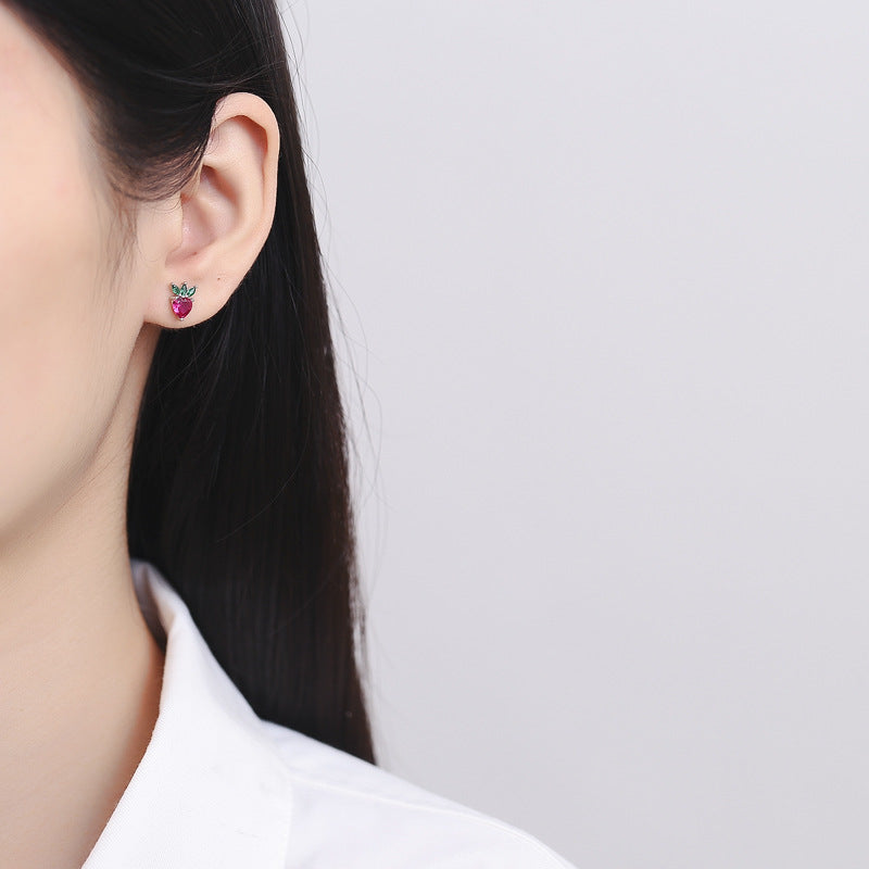 925 Sterling Silver Fruit Screw Back Stud Earrings