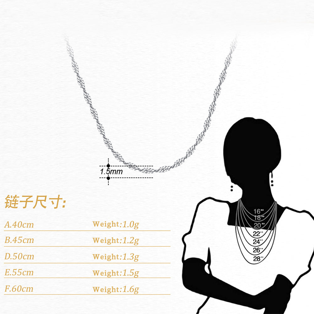 925 Sterling Silver Singapore Chain 1.3mm 1.5mm 1.8mm 2.0mm 2.8mm
