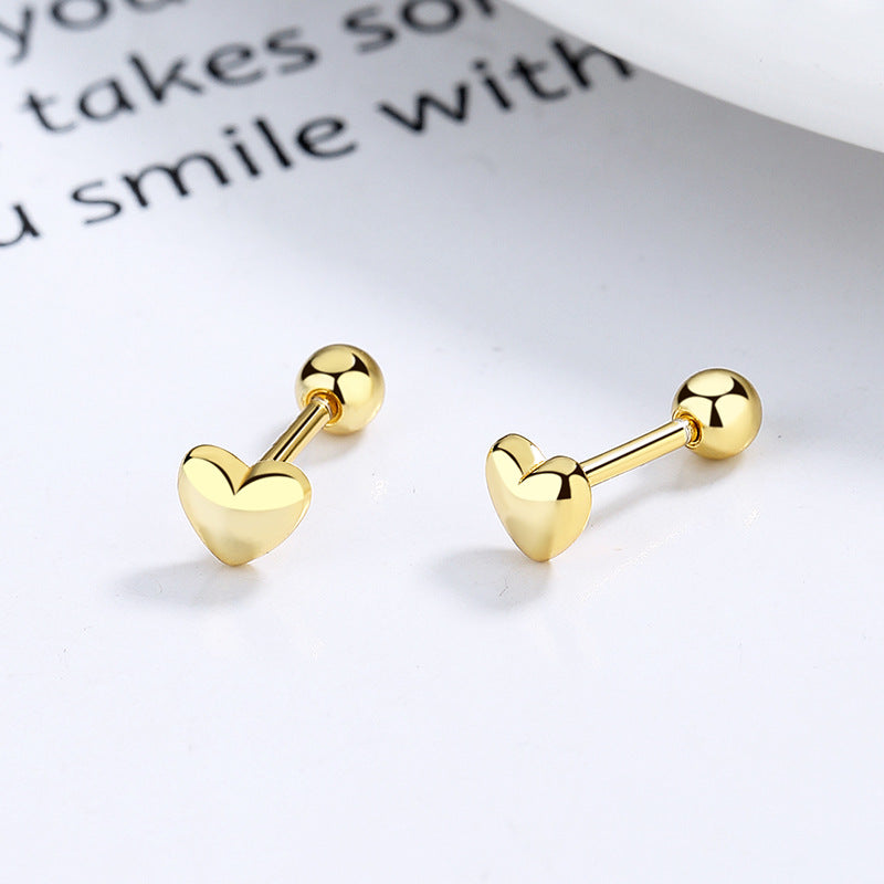 925 Sterling Silver Heart Screw Back Stud Earrings