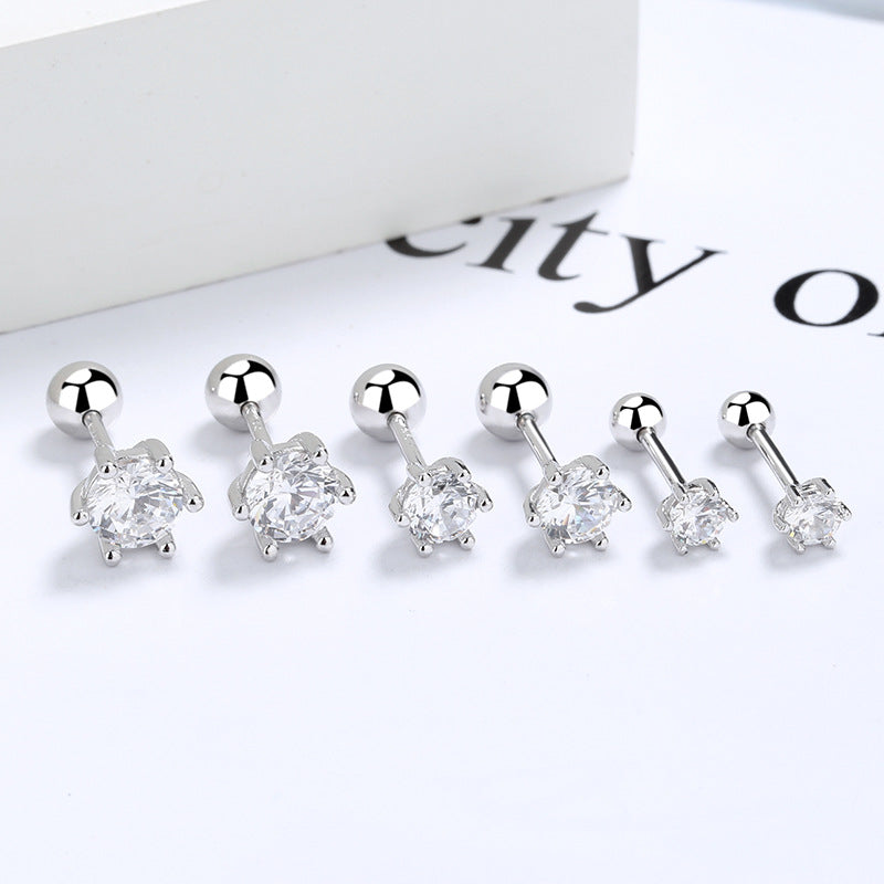 925 Sterling Silver Zircon eart Screwed Earrings