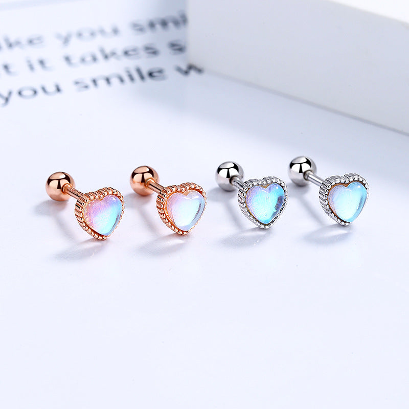 925 Sterling Silver Moonstone Screwed Earrings