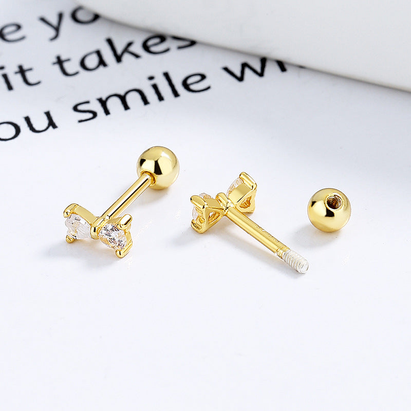 925 Sterling Silver Zircon Screw Back Stud Earrings