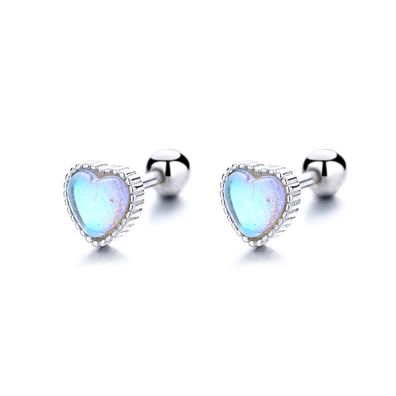 925 Sterling Silver Moonstone Screwed Earrings