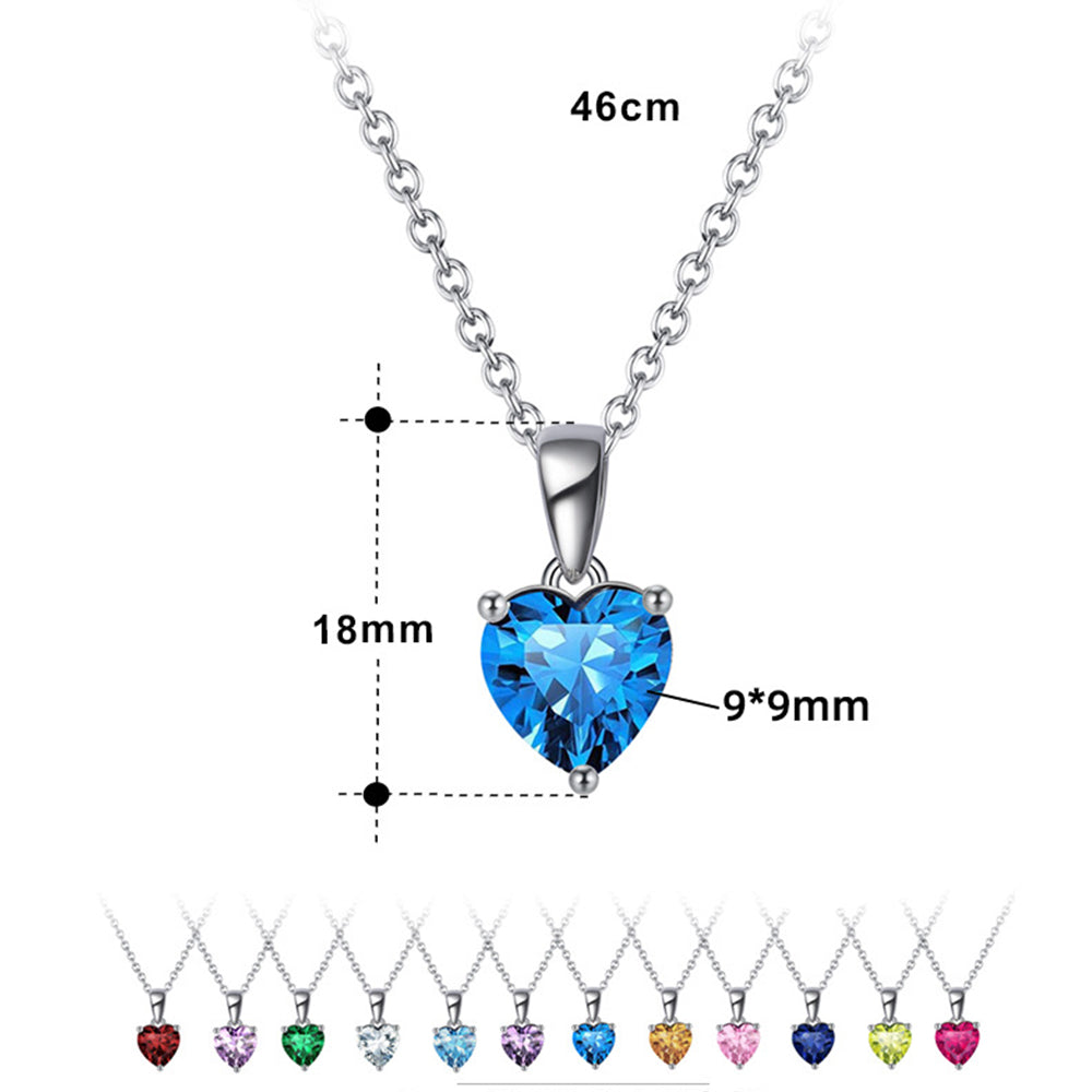 925 Sterling Silver Birthstone Heart Necklace