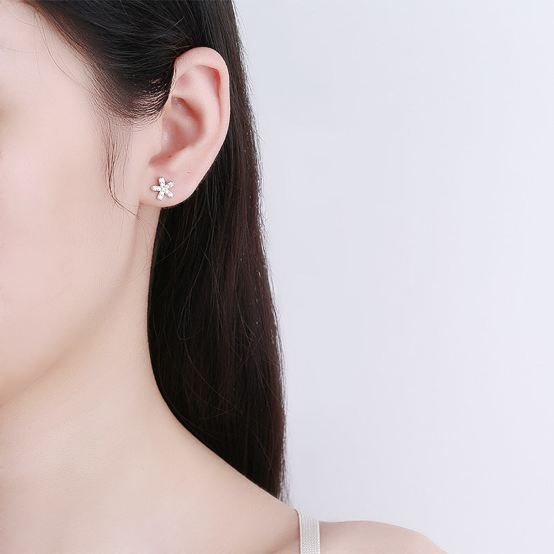 925 Sterling Silver Flower Screw Back Stud Earrings