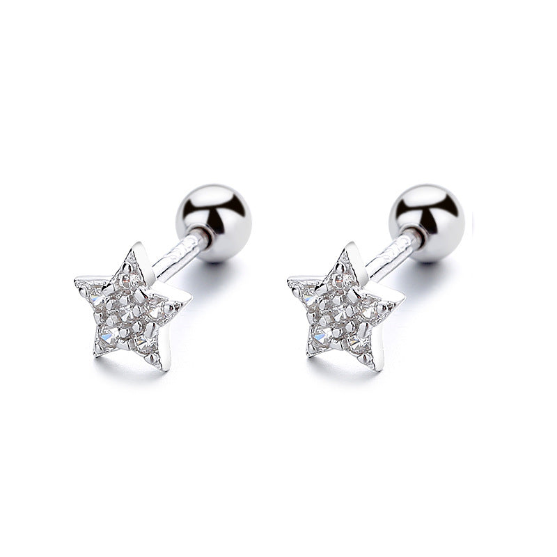 925 Sterling Silver Star Screw Back Stud Earrings
