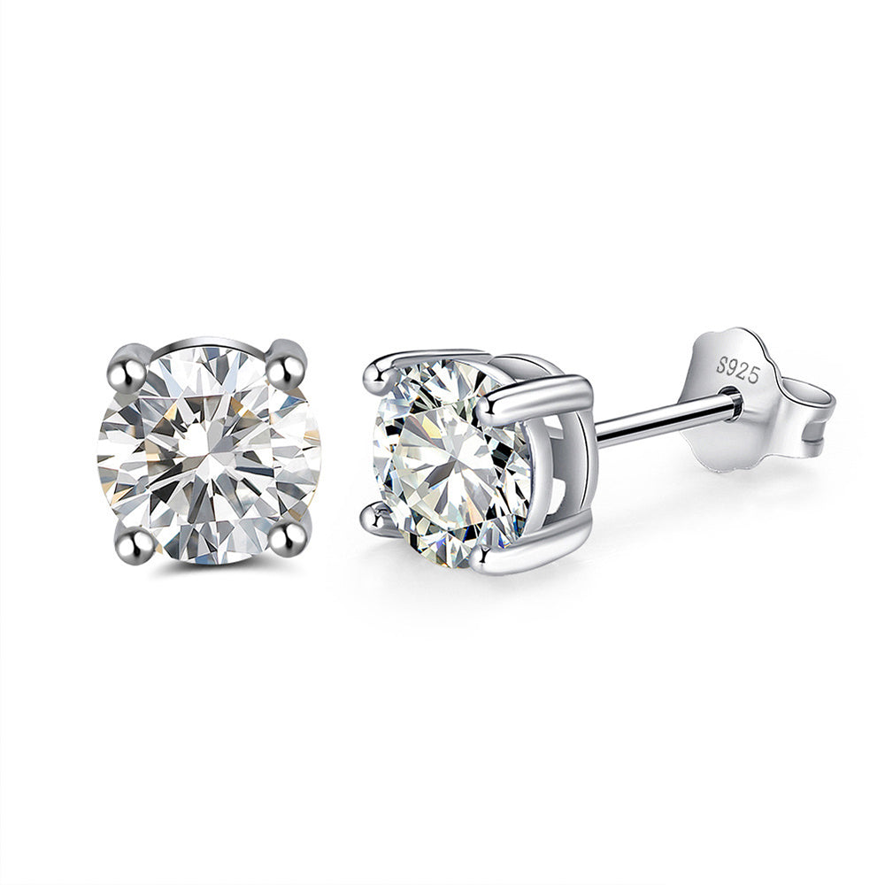 925 Sterling Silver 4 Claws 6mm Round Birthstone Earrings