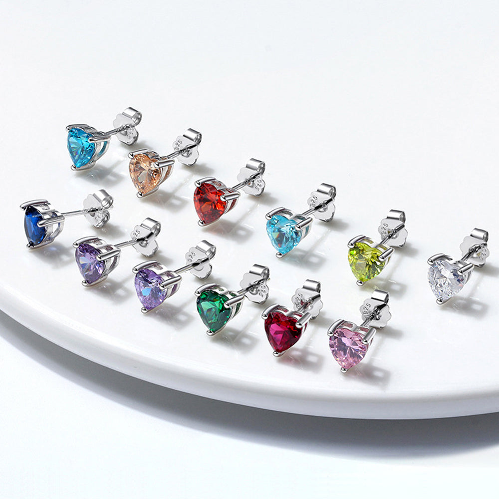 925 Sterling Silver Birthstone Heart Earrings
