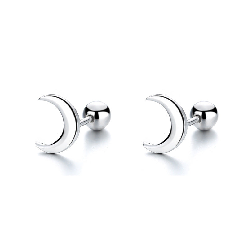 925 Sterling Silver Moon Screwed Earrings