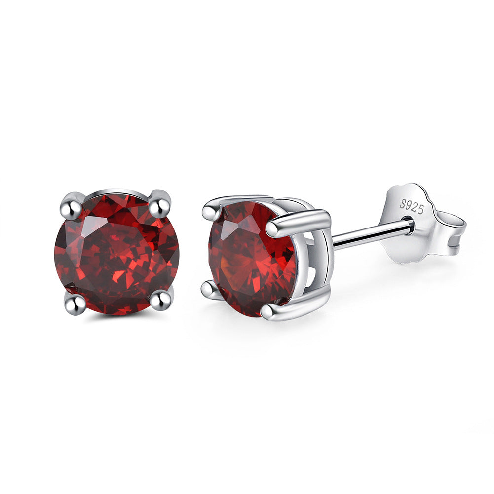 925 Sterling Silver 4 Claws 6mm Round Birthstone Earrings