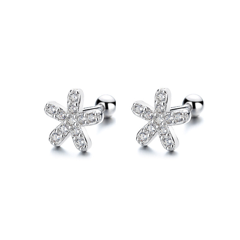 925 Sterling Silver Flower Screw Back Stud Earrings