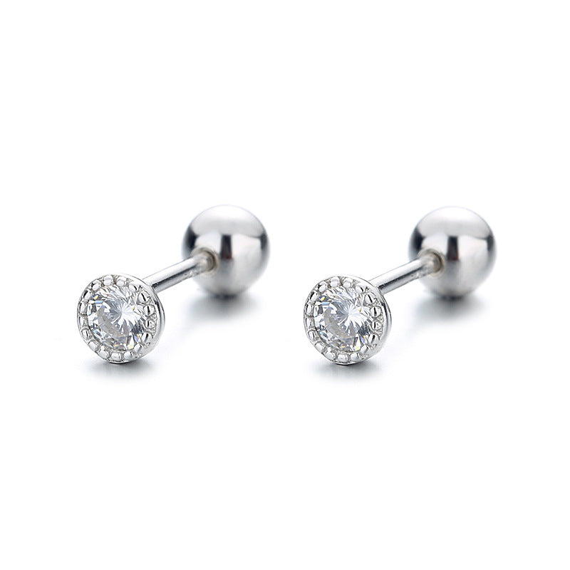 925 Sterling Silver Zircon Screw Back Stud Earrings