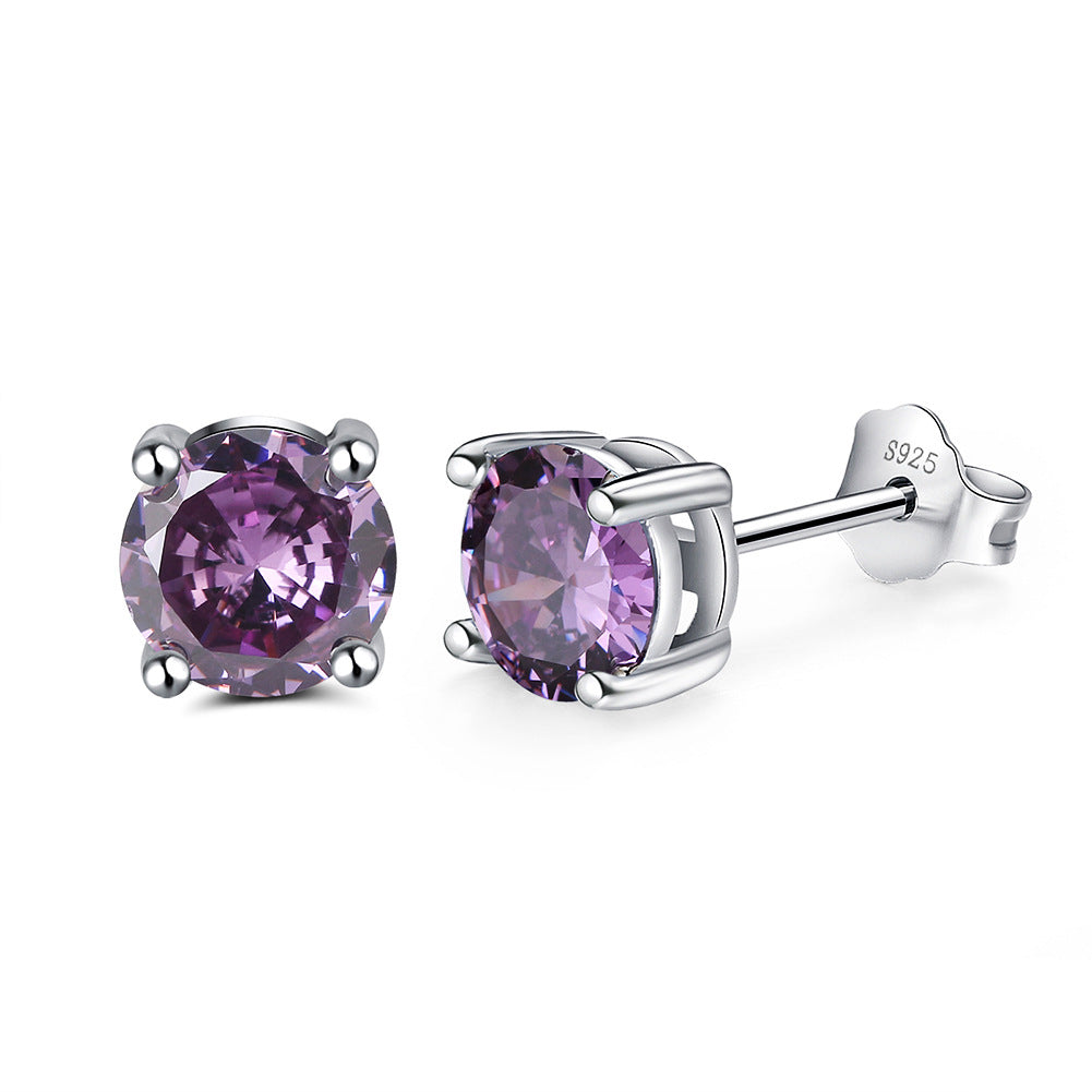925 Sterling Silver 4 Claws 6mm Round Birthstone Earrings