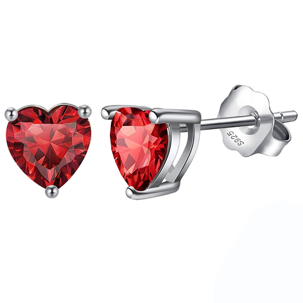 925 Sterling Silver Birthstone Heart Earrings