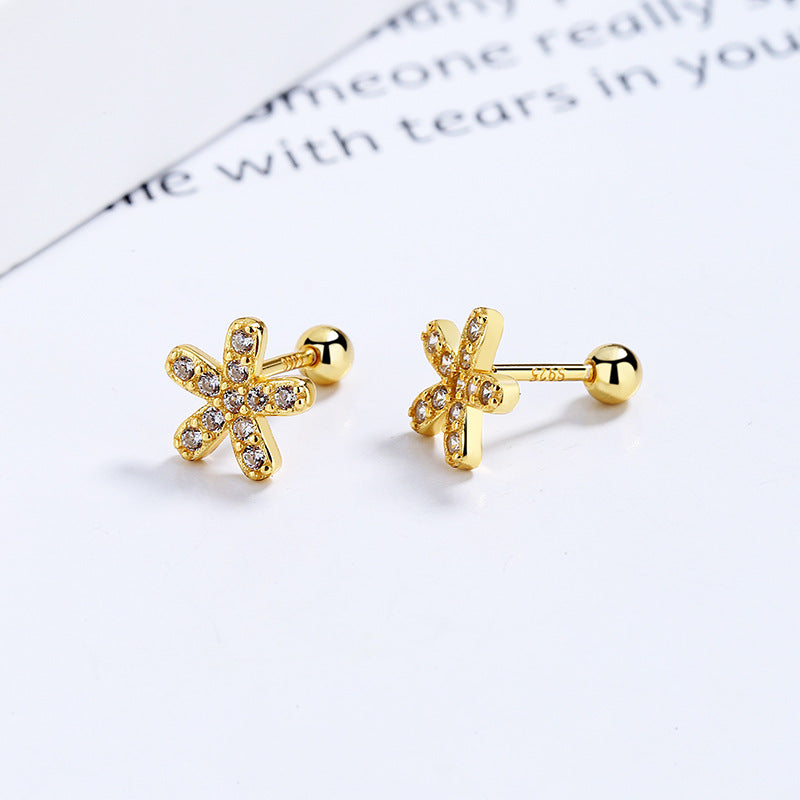925 Sterling Silver Flower Screw Back Stud Earrings