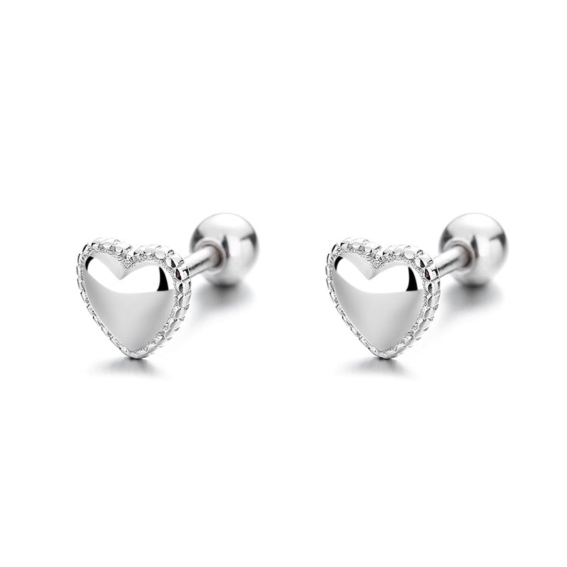 925 Sterling Silver Heart Screw Back Stud Earrings