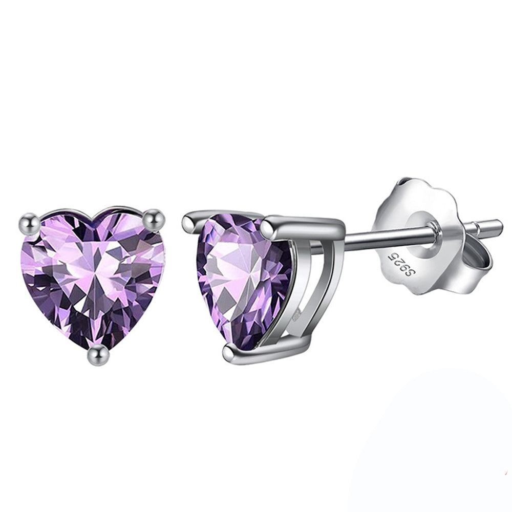 925 Sterling Silver Birthstone Heart Earrings