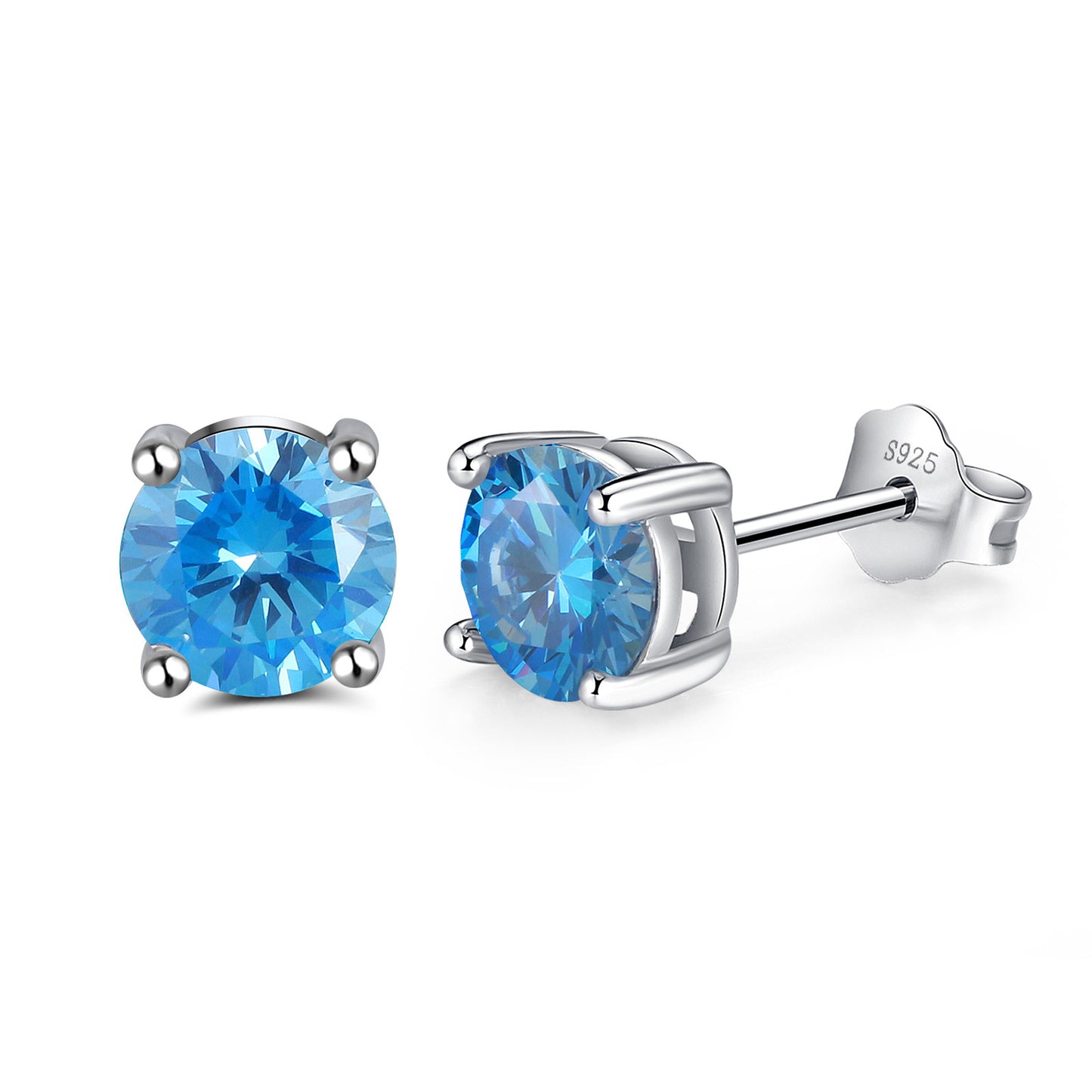 925 Sterling Silver 4 Claws 6mm Round Birthstone Earrings