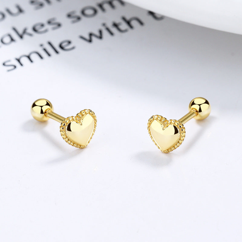925 Sterling Silver Heart Screw Back Stud Earrings