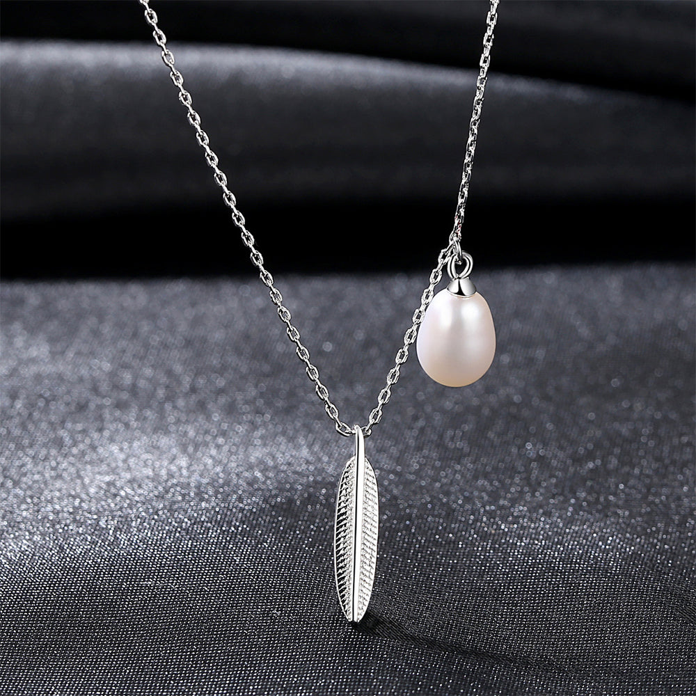 925 Sterling Silver Natural Pearl Drop Necklace Fashion Jewelry Gift for Women Girls