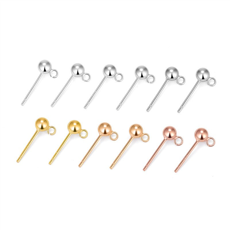 925 Sterling Silver Earstud 3mm 4mm ball with split-loop For Jewelry DIY