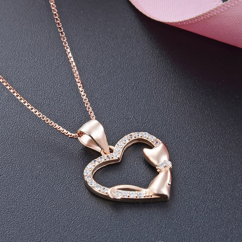 925 Sterling Silver Cat In Heart Necklace