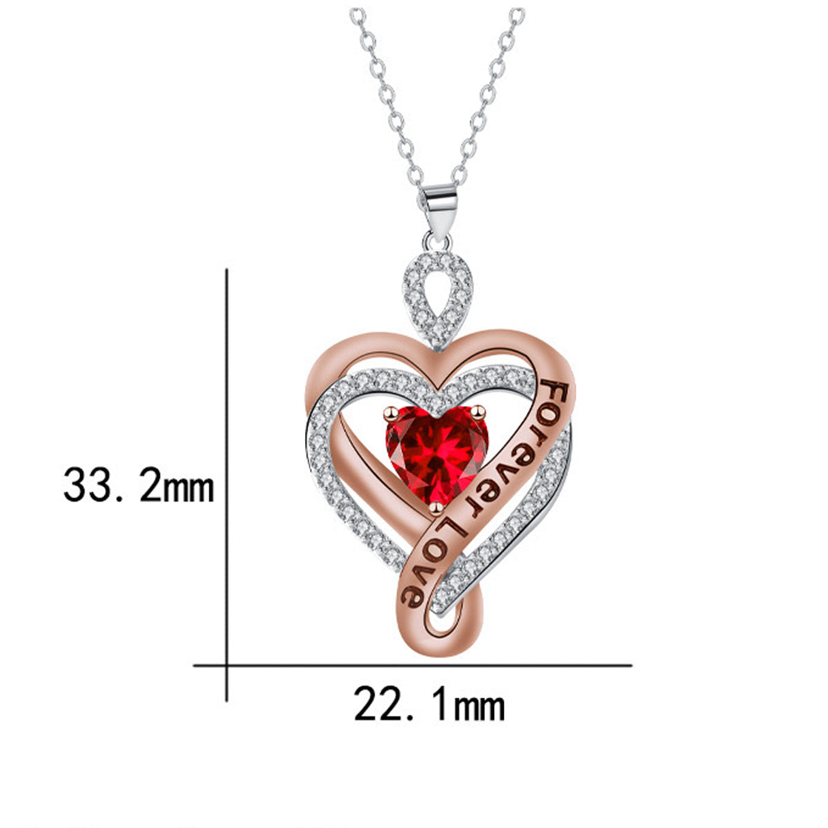 Copper With Silver/Rosegold Plated Heart Pendant Necklace