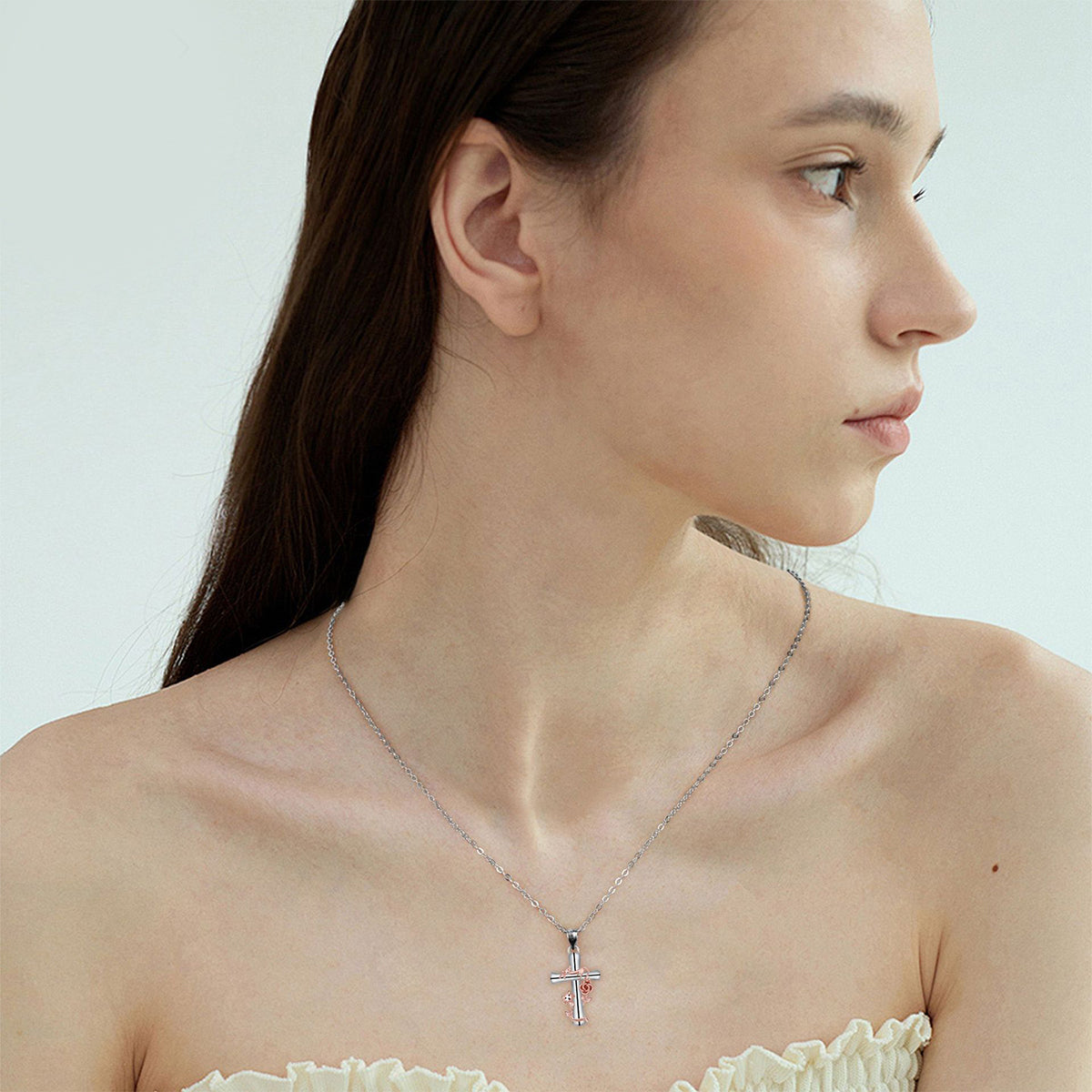 Copper With Silver/Rosegold Plated Cross Pendant Necklace