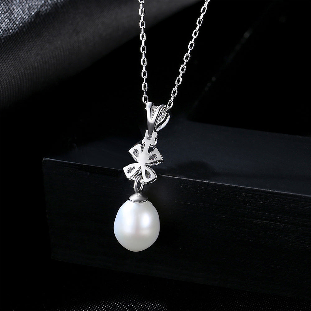 925 Sterling Silver Natural Pearl Drop Necklace Fashion Jewelry Gift for Women Girls