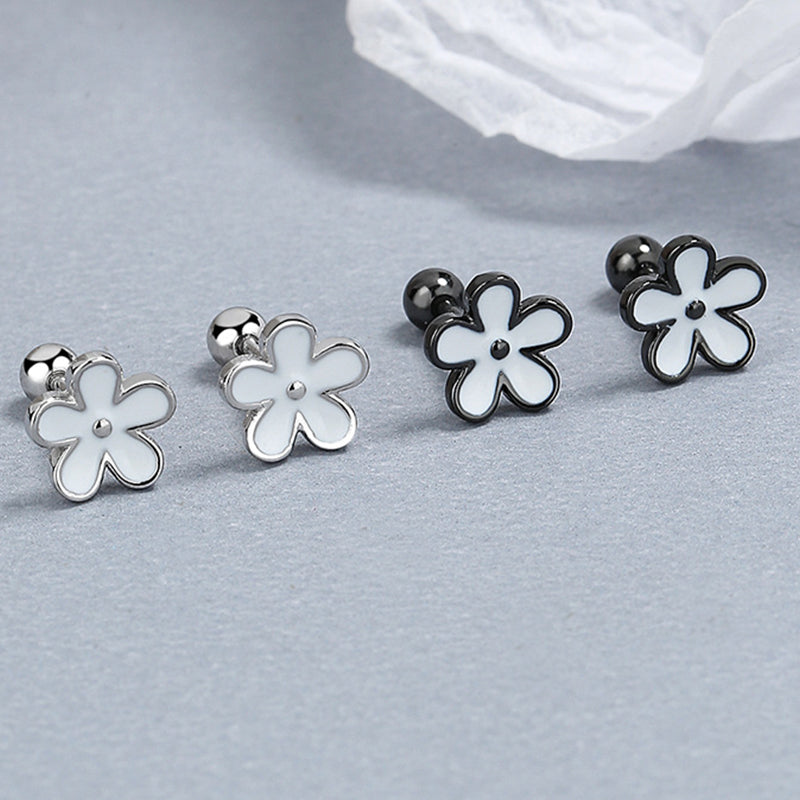 925 Sterling Silver Flower Screw Back Stud Earrings