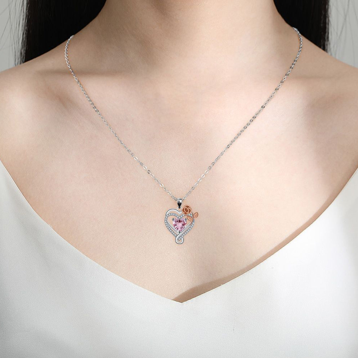 Copper With Silver/Rosegold Plated Heart Pendant Necklace