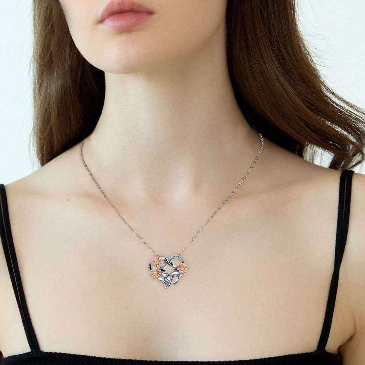 Copper With Silver/Rosegold Plated Mom Flower Pendant Necklace for Women