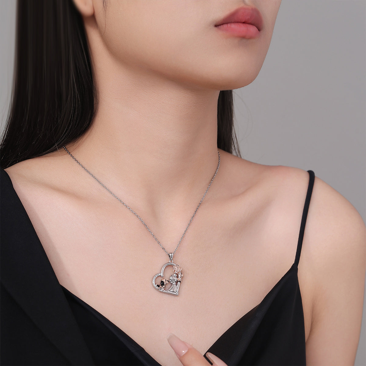 Copper With Silver/Rosegold Plated Dog and Girl Stars Pendant Necklace