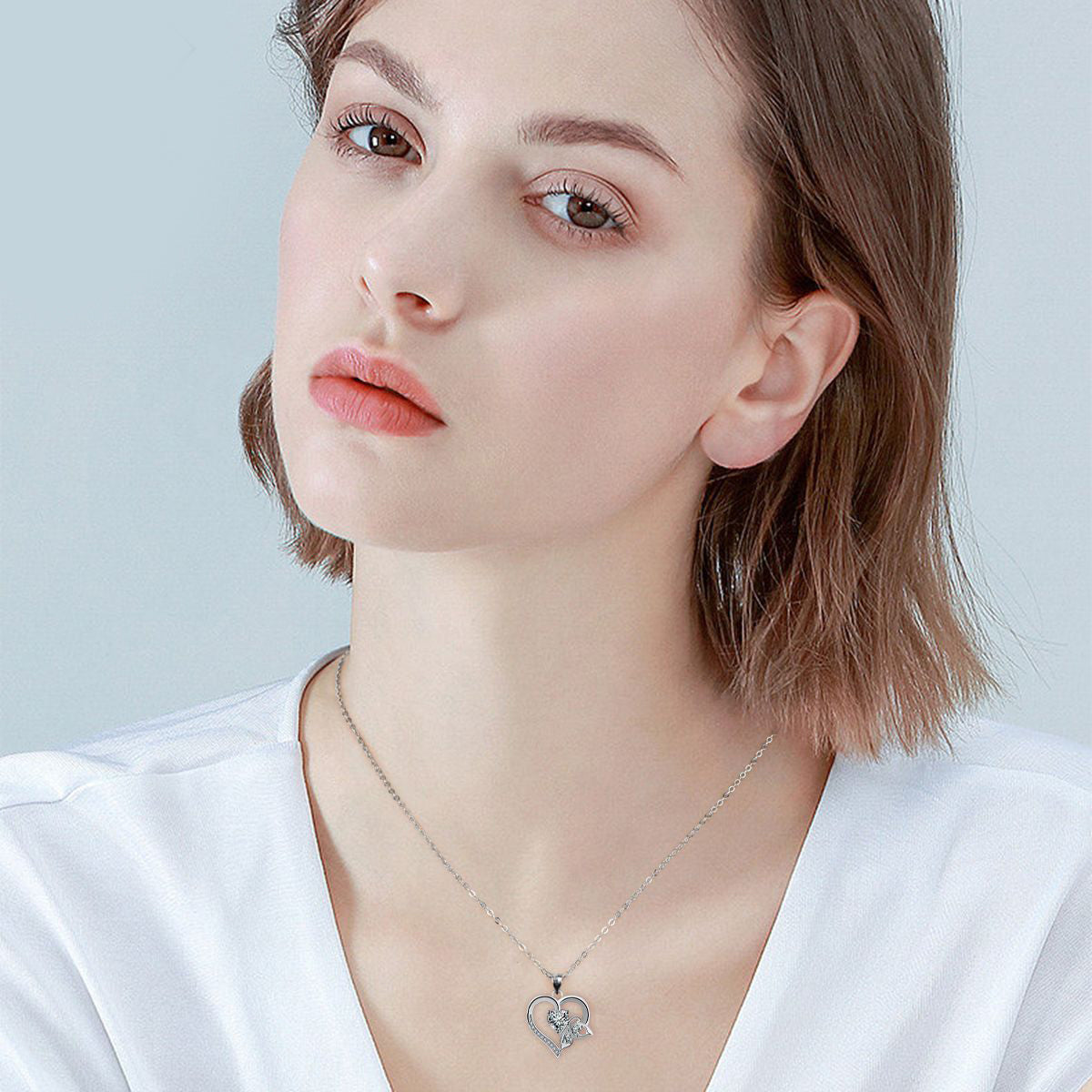 Copper With Silver Plated Heart Pendant Necklace for Women