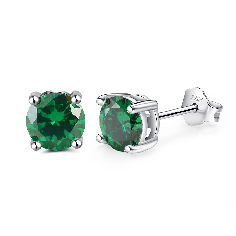 925 Sterling Silver 4 Claws 6mm Round Birthstone Earrings