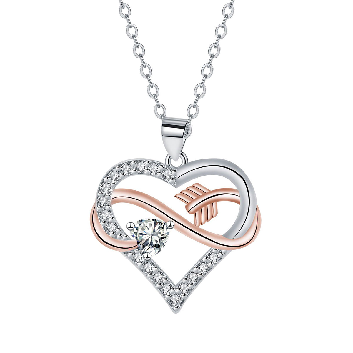 Copper With Silver/Rosegold Plated Heart Pendant Necklace