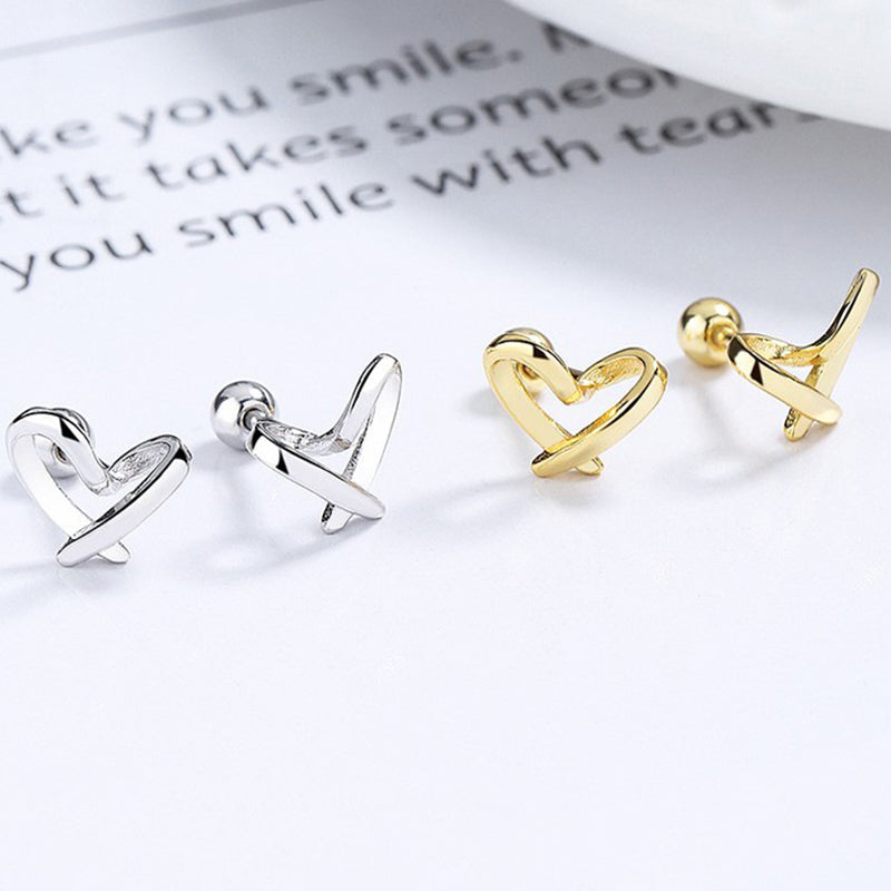 925 Sterling Silver Heart Screw Back Stud Earrings