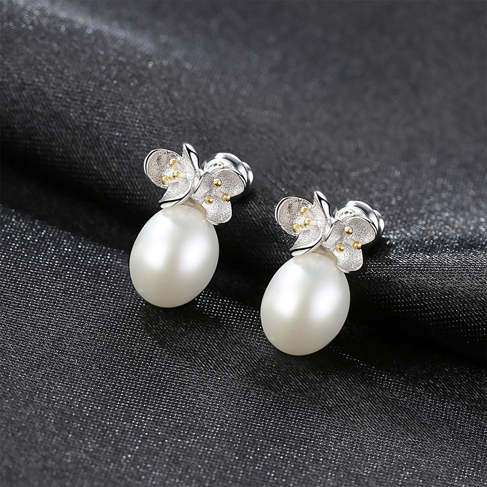 925 Sterling Silver Natural Pearl Stud Earrings Fashion Jewelry Gift for Women Girls