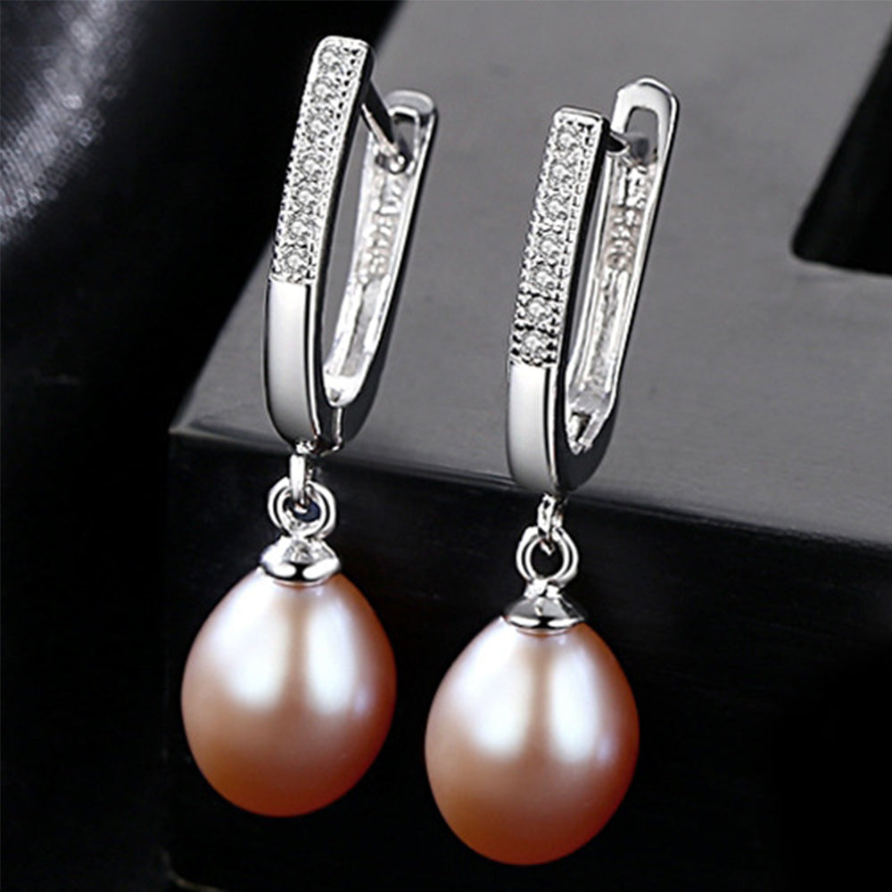 925 Sterling Silver Natural Pearl Drop Huggie Earrings Fashion Jewelry Gift for Women Girls