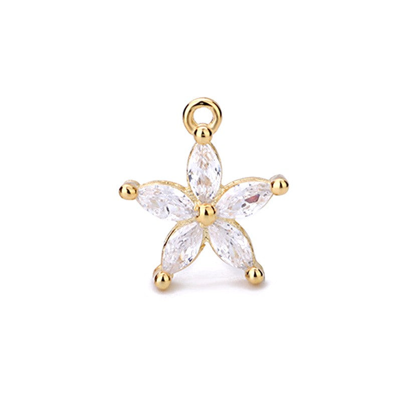 925 Sterling Silver Zircon Flower Charm For Jewelry DIY
