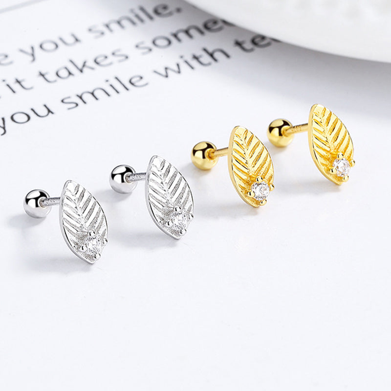 925 Sterling Silver Leaf Screw Back Stud Earrings