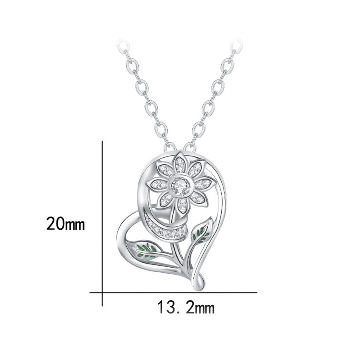 Copper With Silver Plated Heart Flower Pendant Necklace for Women